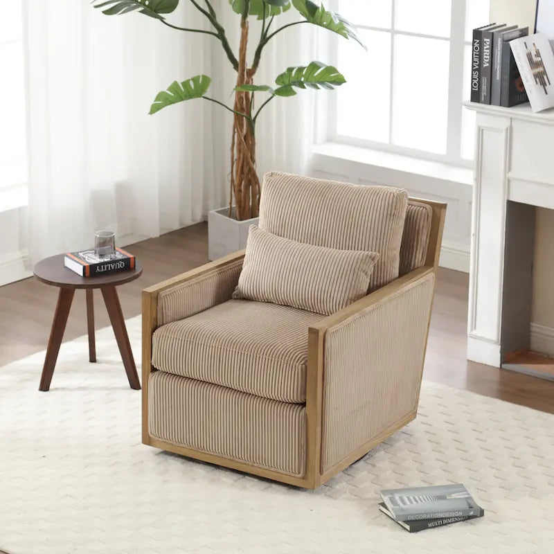 Modern 26.77 Upholstered 360 Swivel Barrel Chair with Sturdy Hardwood Frame for Living Room