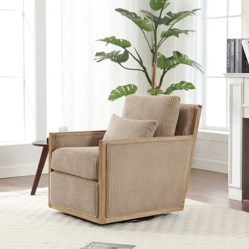 Modern 26.77 Upholstered 360 Swivel Barrel Chair with Sturdy Hardwood Frame for Living Room