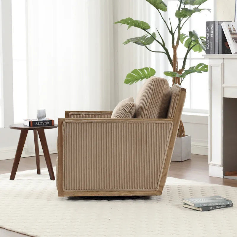 Modern 26.77 Upholstered 360 Swivel Barrel Chair with Sturdy Hardwood Frame for Living Room