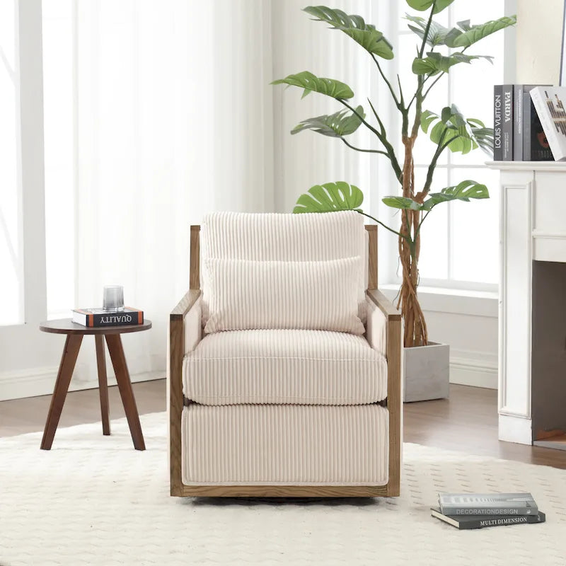 Modern 26.77 Upholstered 360 Swivel Barrel Chair with Sturdy Hardwood Frame for Living Room