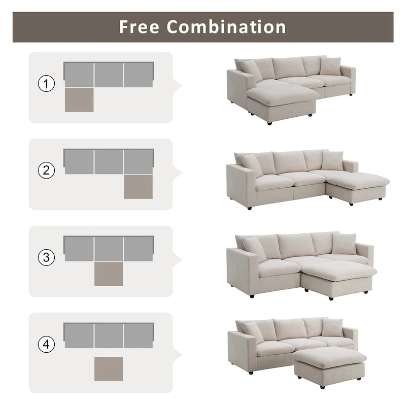 100.4 L-Shaped Polyester Sectional Sofa with 4-Seat Convertible Couch and Ottoman & Pocket Spring Cushions (300lb Capacity)