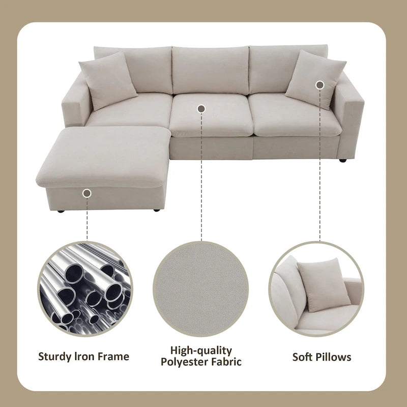 100.4 L-Shaped Polyester Sectional Sofa with 4-Seat Convertible Couch and Ottoman & Pocket Spring Cushions (300lb Capacity)