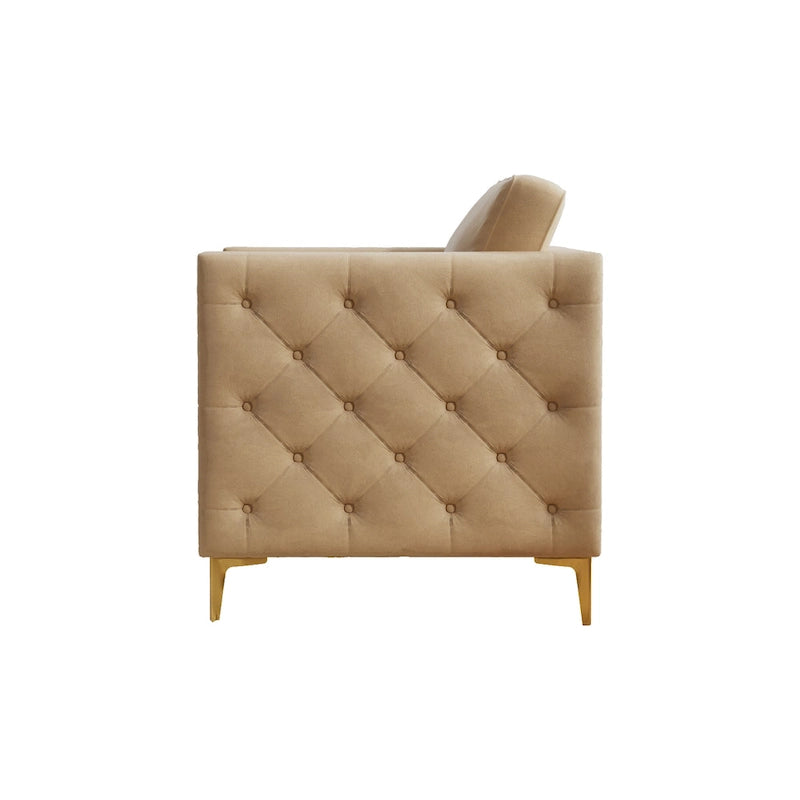 Khaki Modern 35.4 Upholstered Button Tufted Arm Chair with Metal Legs and Nailheads for Living Room