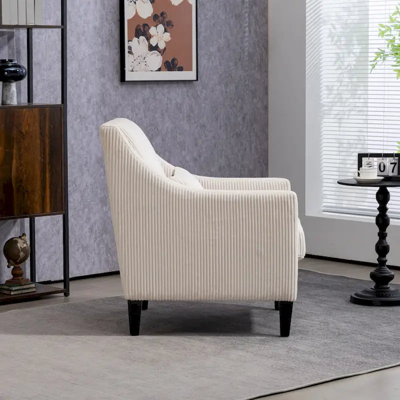 Beige Modern 26.77 Upholstered Arm Chair with Scooped Arms and Rubber Wood Legs for Living Room
