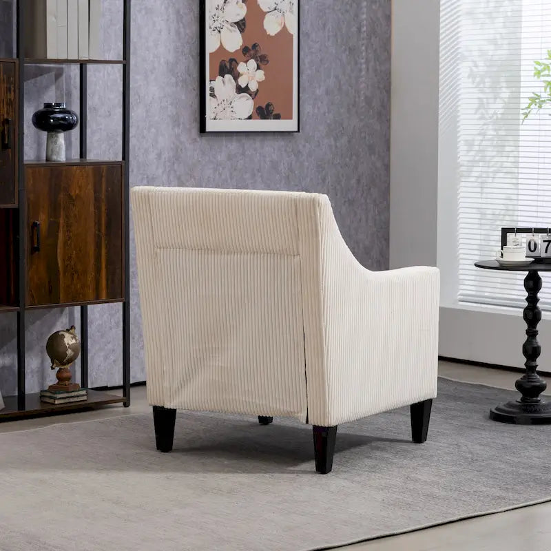 Beige Modern 26.77 Upholstered Arm Chair with Scooped Arms and Rubber Wood Legs for Living Room