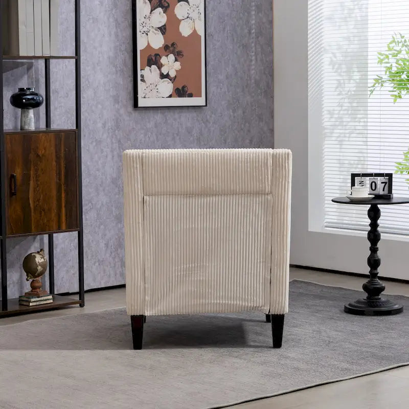 Beige Modern 26.77 Upholstered Arm Chair with Scooped Arms and Rubber Wood Legs for Living Room