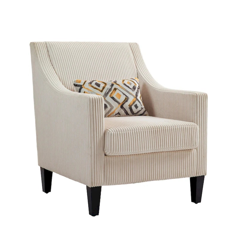Beige Modern 26.77 Upholstered Arm Chair with Scooped Arms and Rubber Wood Legs for Living Room