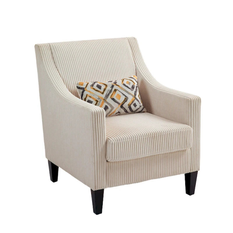 Beige Modern 26.77 Upholstered Arm Chair with Scooped Arms and Rubber Wood Legs for Living Room