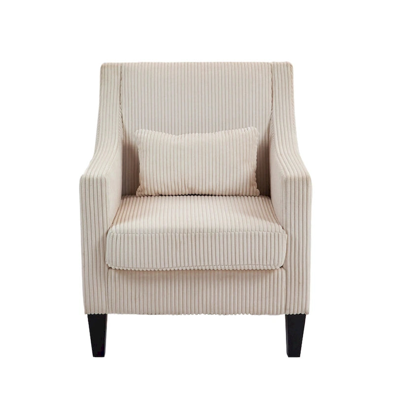 Beige Modern 26.77 Upholstered Arm Chair with Scooped Arms and Rubber Wood Legs for Living Room