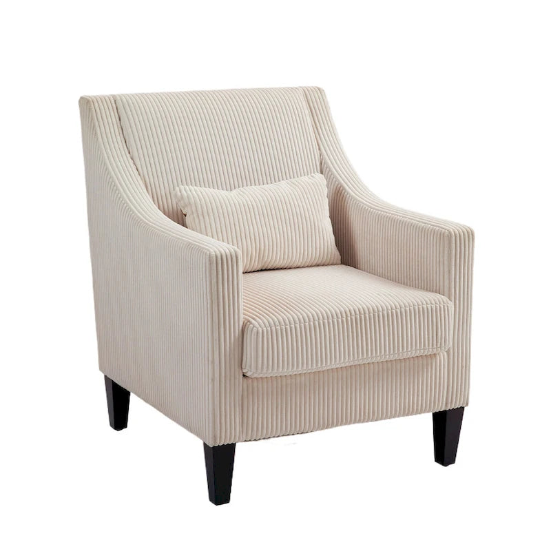 Beige Modern 26.77 Upholstered Arm Chair with Scooped Arms and Rubber Wood Legs for Living Room