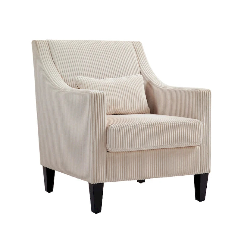 Beige Modern 26.77 Upholstered Arm Chair with Scooped Arms and Rubber Wood Legs for Living Room