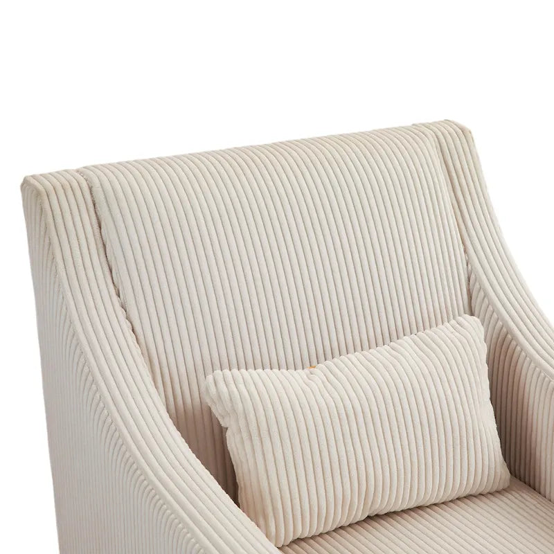 Beige Modern 26.77 Upholstered Arm Chair with Scooped Arms and Rubber Wood Legs for Living Room