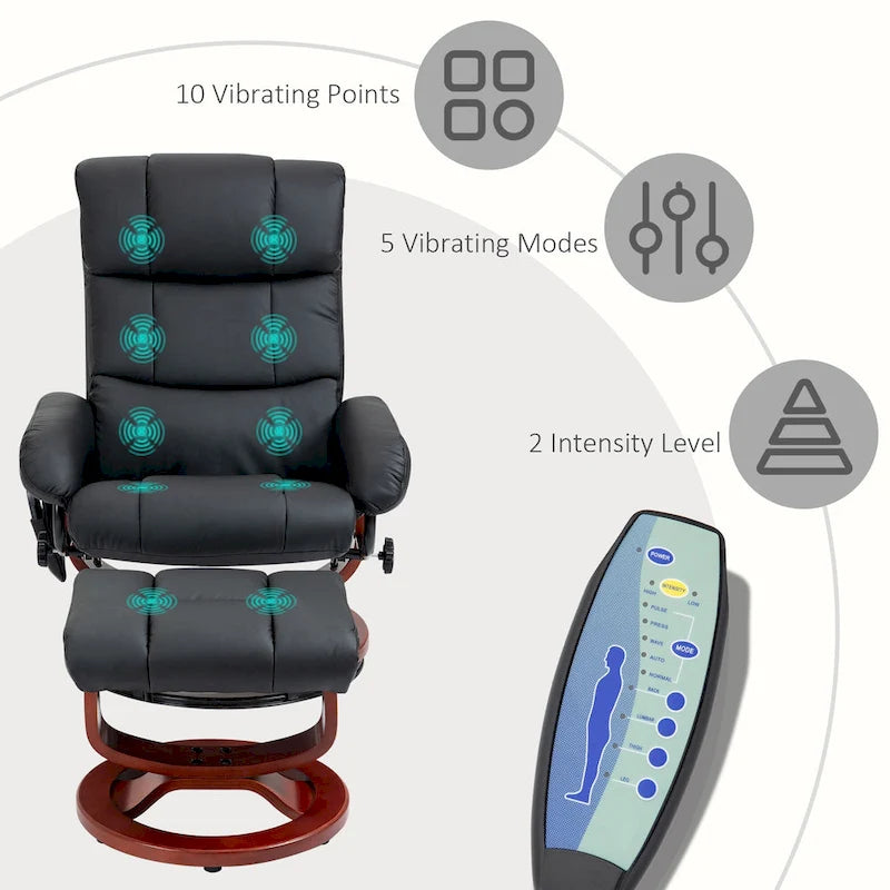 Black 28.8 High Back Swivel Recliner Chair with Ottoman