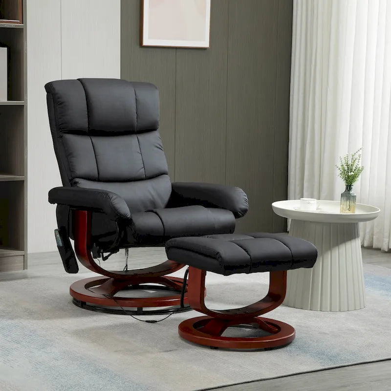Black 28.8 High Back Swivel Recliner Chair with Ottoman