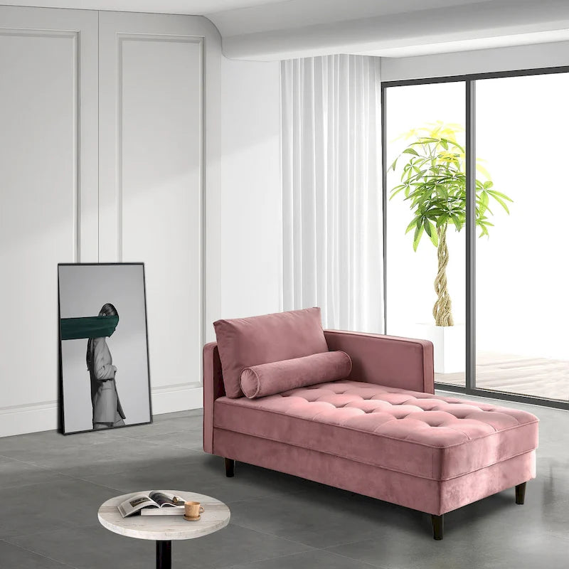 Pink 64 Velvet Tufted Chaise Lounge Chair