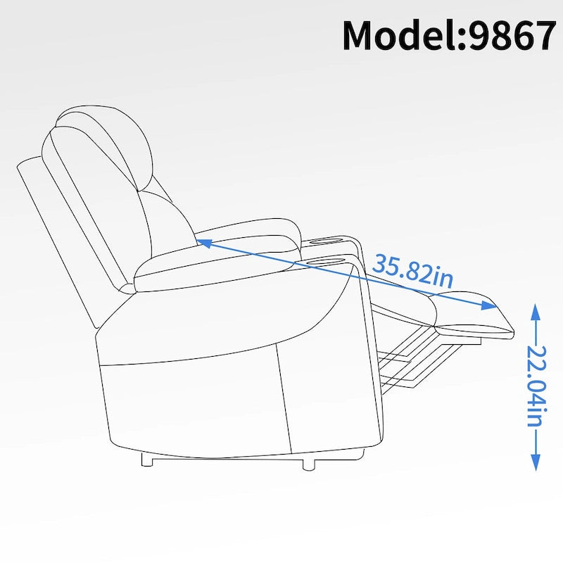 Blue Lift Recliner with 8-Point Massage, Lumbar Heating, Dual USB Ports, and Stainless Steel Cup Holders