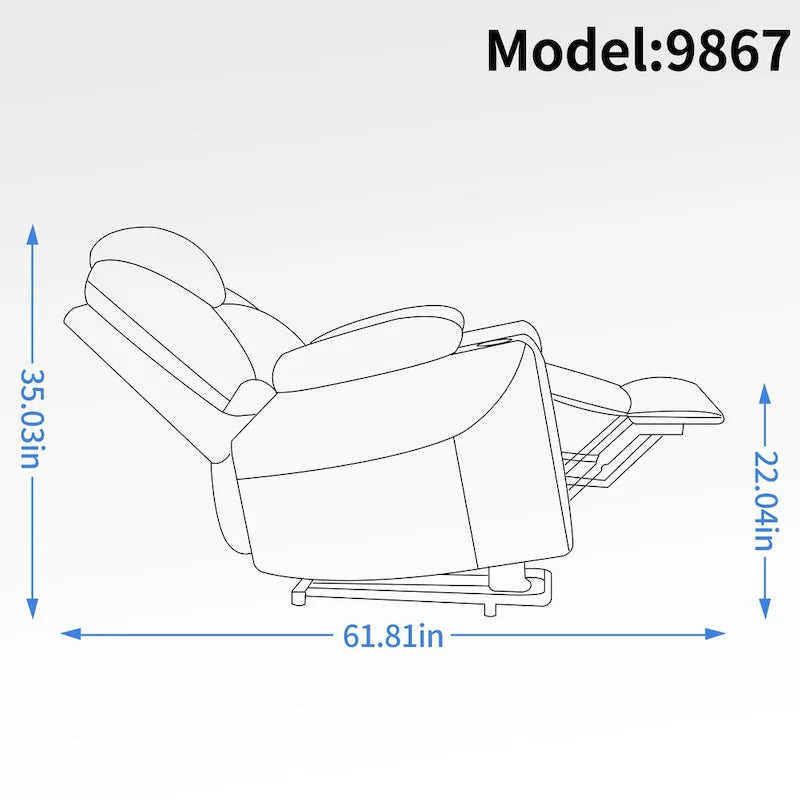 Blue Lift Recliner with 8-Point Massage, Lumbar Heating, Dual USB Ports, and Stainless Steel Cup Holders
