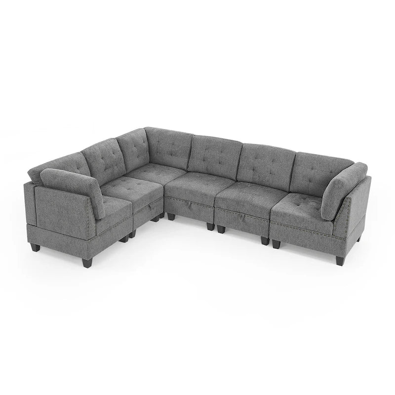 Grey 116 L-Shaped 6-Seat Sofa with Chairs and Storage