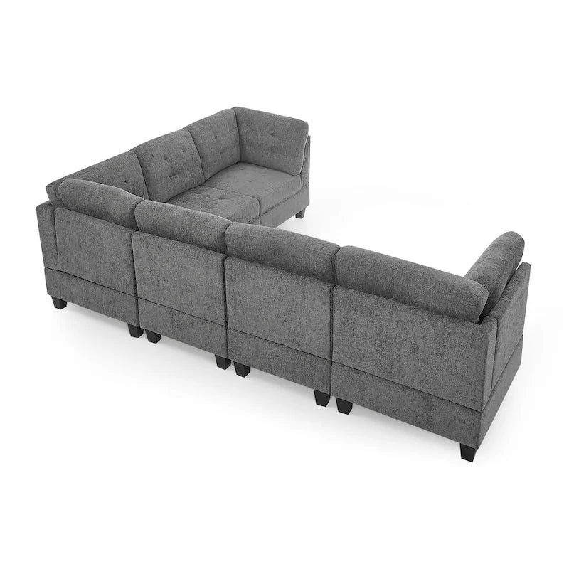 Grey 116 L-Shaped 6-Seat Sofa with Chairs and Storage