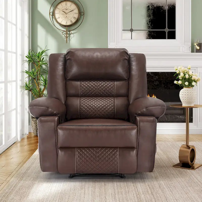 Brown Manual Leather Massage Recliner with 8-Point Vibration, Lumbar Heating, and Multi-Reclining Options