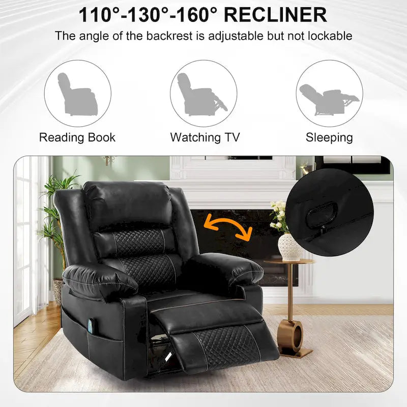 Brown Manual Leather Massage Recliner with 8-Point Vibration, Lumbar Heating, and Multi-Reclining Options
