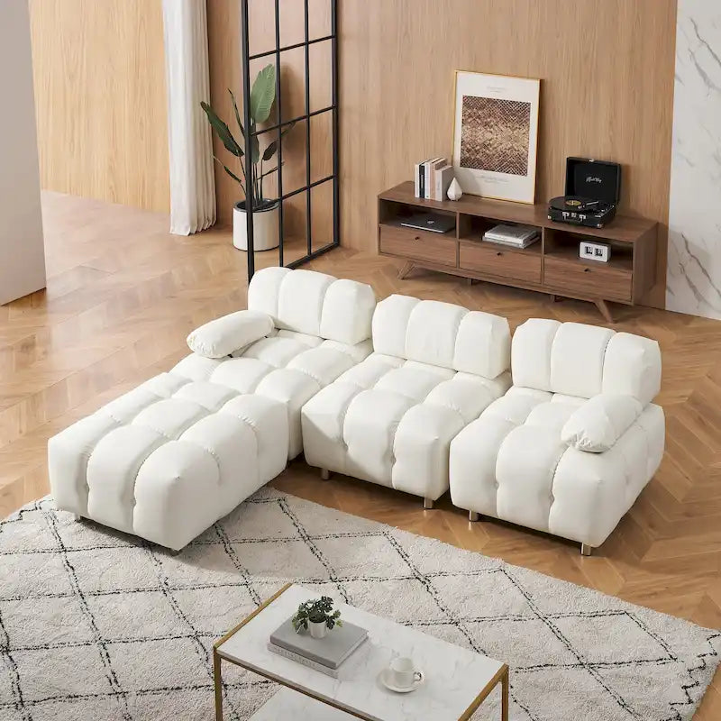 90.6 Foldable 3 Seater Sofa with Chaise, Waterproof, Stain-Resistant, and Cat Scratch-Proof