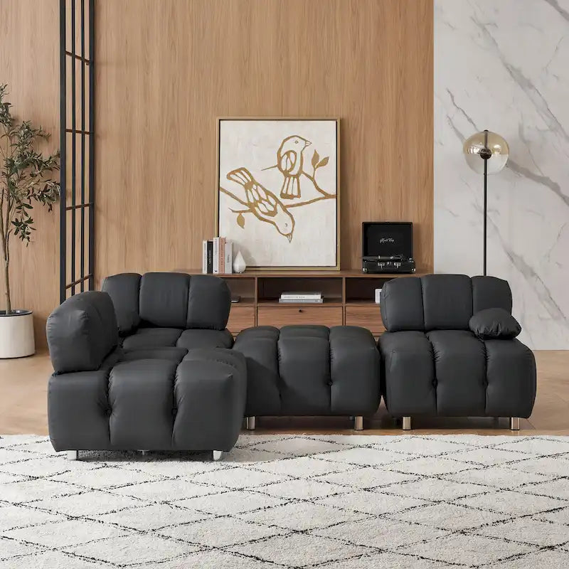 90.6 Foldable 3 Seater Sofa with Chaise, Waterproof, Stain-Resistant, and Cat Scratch-Proof