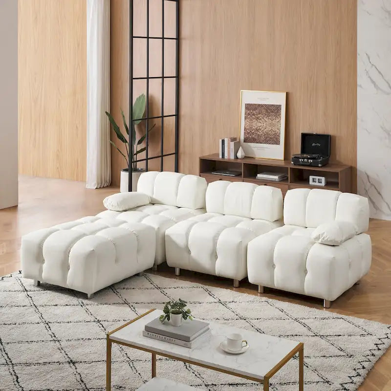 90.6 Foldable 3 Seater Sofa with Chaise, Waterproof, Stain-Resistant, and Cat Scratch-Proof