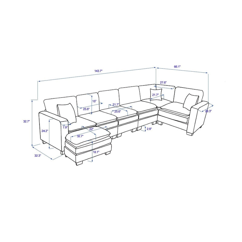 White 118.1 Luxurious U-Shaped 6-Seater Sofa