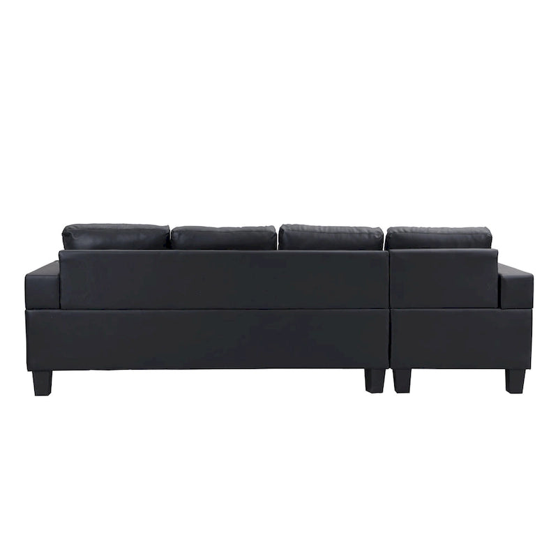 Black 96.06 Contemporary L-Shaped 4-Seater Sectional Sofa with Chaise Lounge, Cup Holders, and Throw Pillows Included