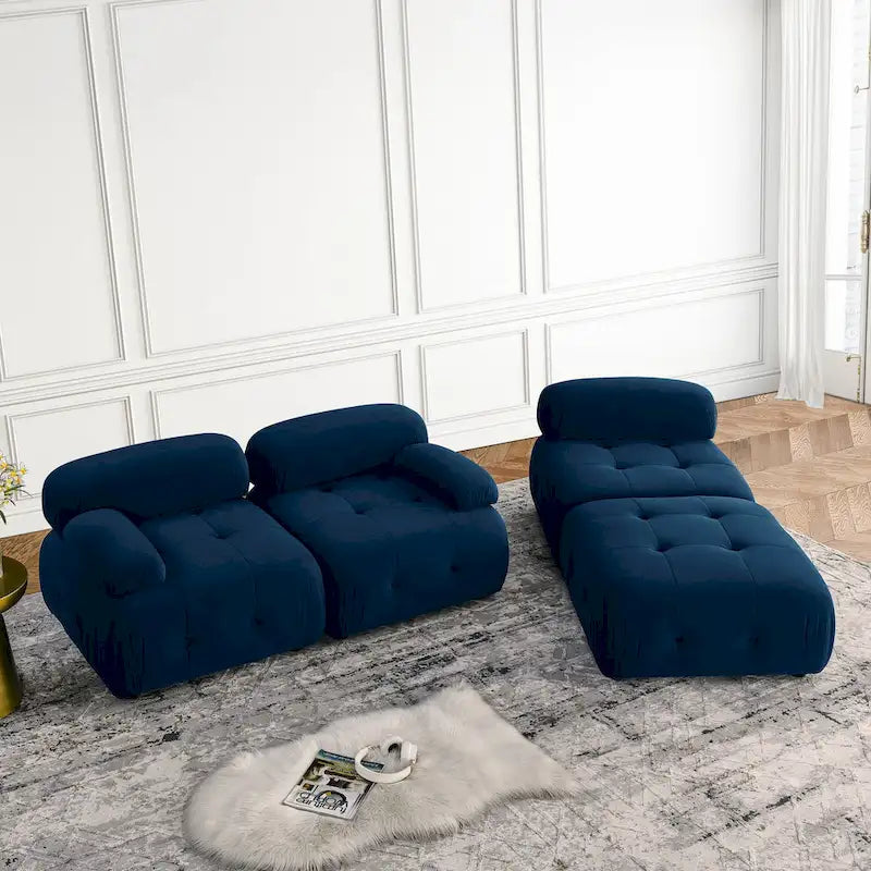 Blue 93 Modular L-Shaped 4-Seat Sectional Sofa with Reversible Ottoman