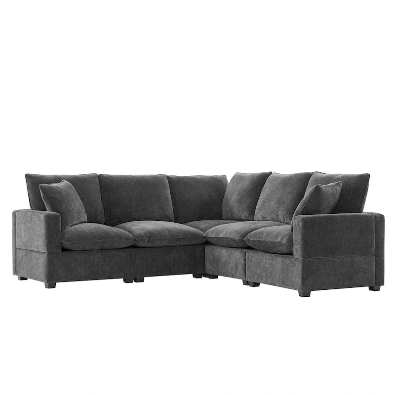 Black 84 Modular Chenille 5-Seat Corner Sectional Sofa Set with 2 Pillows, Ideal for Living Room or Apartment Use
