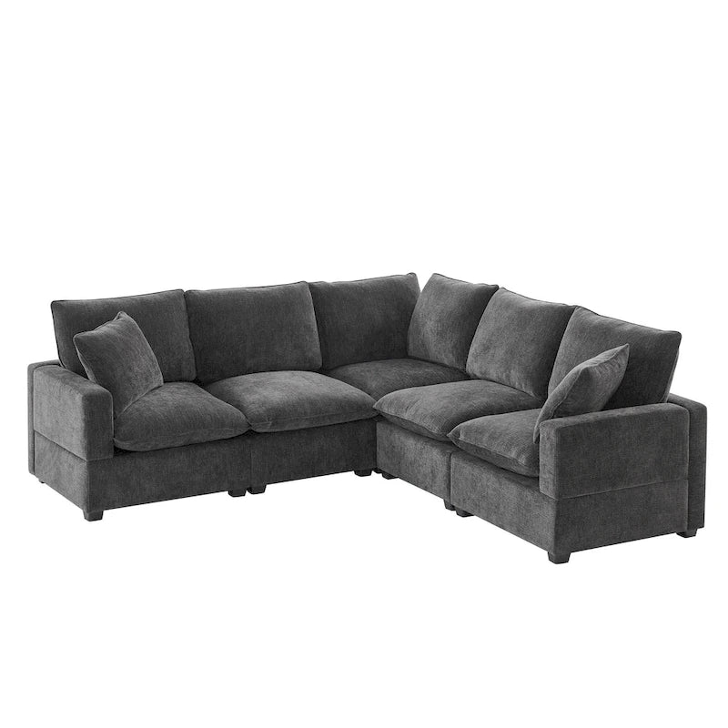 Black 84 Modular Chenille 5-Seat Corner Sectional Sofa Set with 2 Pillows, Ideal for Living Room or Apartment Use
