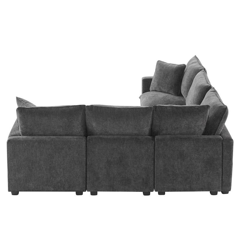 Black 84 Modular Chenille 5-Seat Corner Sectional Sofa Set with 2 Pillows, Ideal for Living Room or Apartment Use