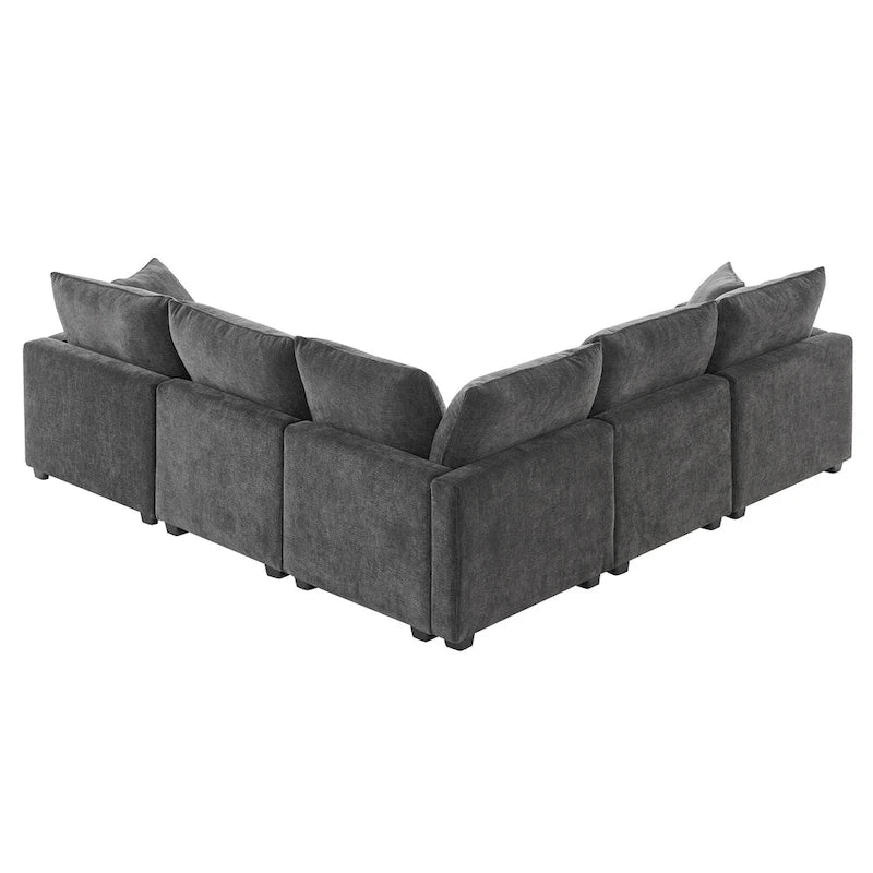 Black 84 Modular Chenille 5-Seat Corner Sectional Sofa Set with 2 Pillows, Ideal for Living Room or Apartment Use