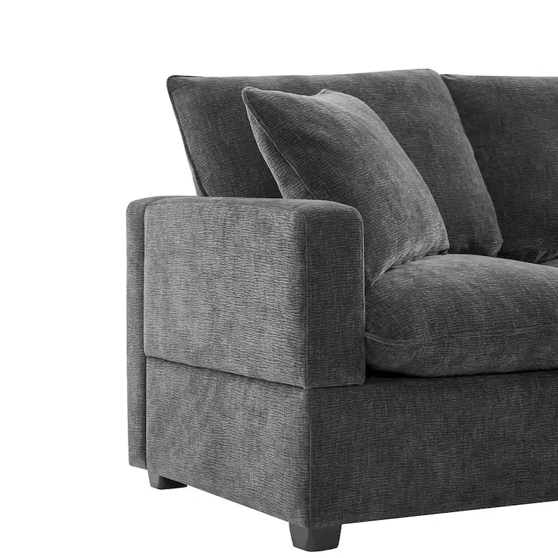 Black 84 Modular Chenille 5-Seat Corner Sectional Sofa Set with 2 Pillows, Ideal for Living Room or Apartment Use