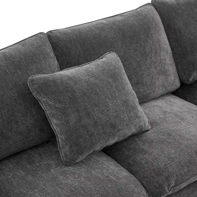 Black 84 Modular Chenille 5-Seat Corner Sectional Sofa Set with 2 Pillows, Ideal for Living Room or Apartment Use