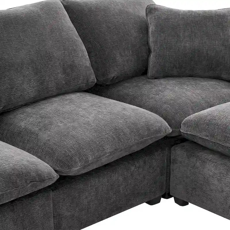 Black 84 Modular Chenille 5-Seat Corner Sectional Sofa Set with 2 Pillows, Ideal for Living Room or Apartment Use