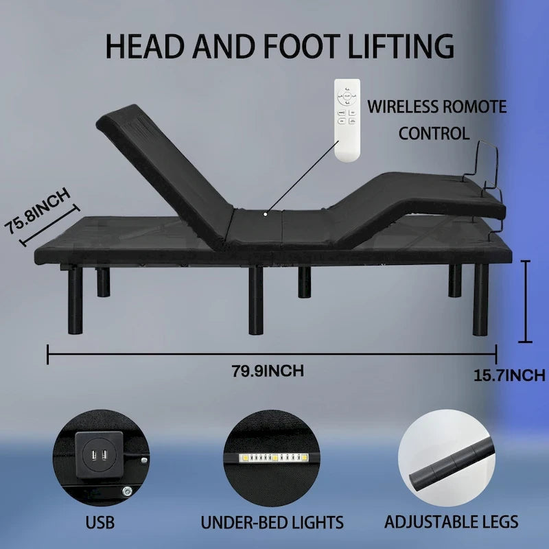 Adjustable Electric Bed Base with Remote Control