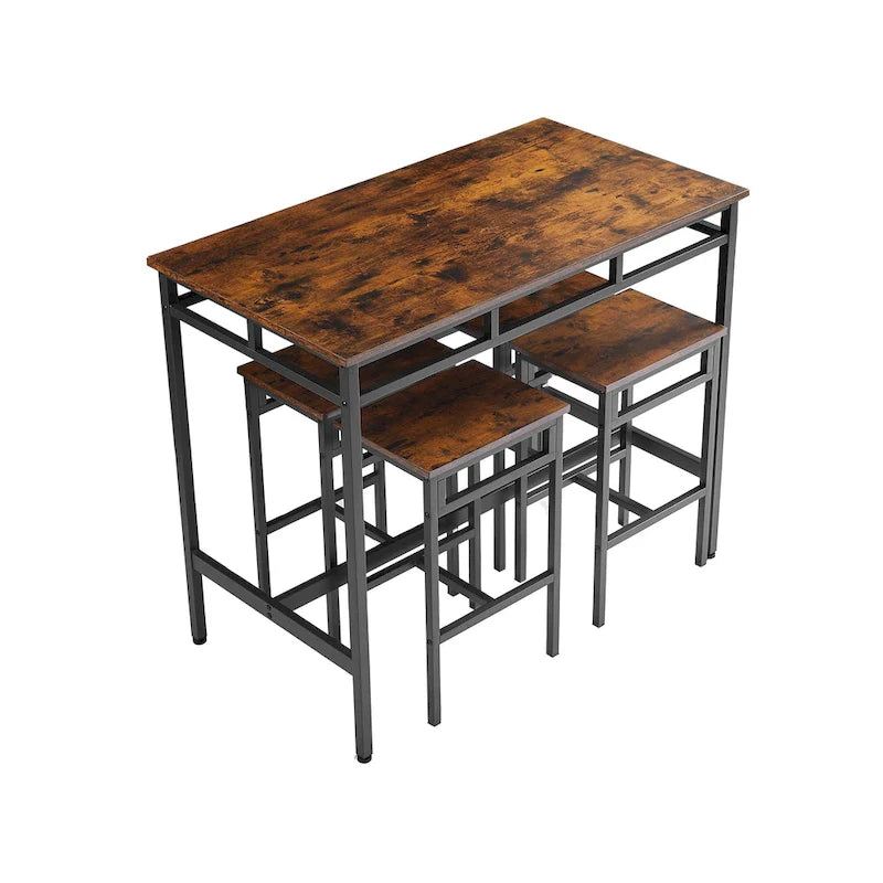 Rustic Style 5-Piece Dining Set with Rectangular Table and 4 High Stools Dining Chairs