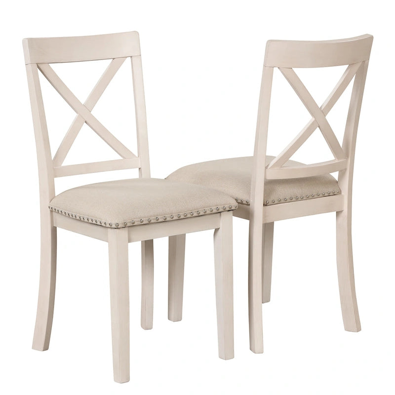 Antique White Vintage 5-Piece Wooden Dining Table Set with Expandable Round Table & 4 Chairs