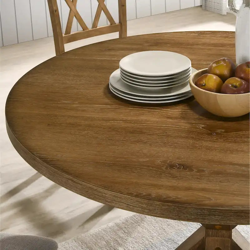 5-Piece Wooden Counter Height Dining Table Set with Cross Pedestal Table Base and 4 Cross Back Chairs