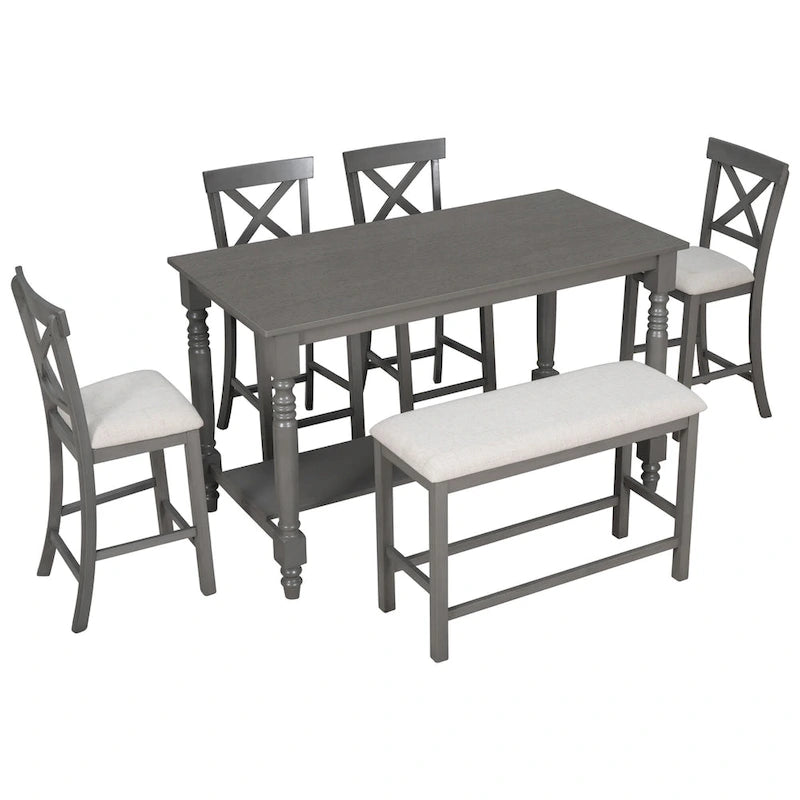 Vintage 6-Piece Counter Height Wooden Dining Table Set with 4 Chairs