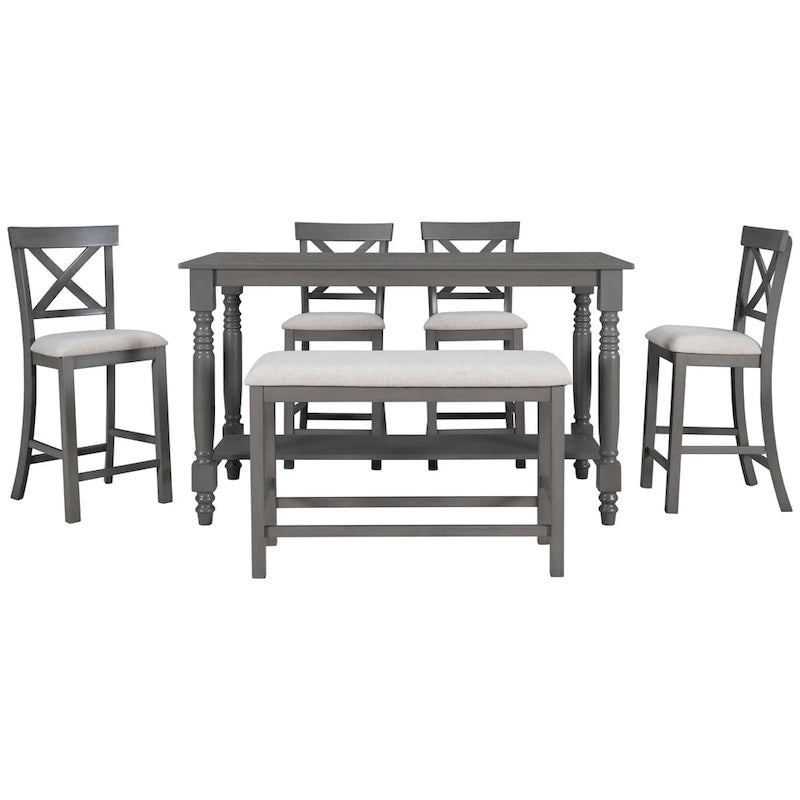 Vintage 6-Piece Counter Height Wooden Dining Table Set with 4 Chairs