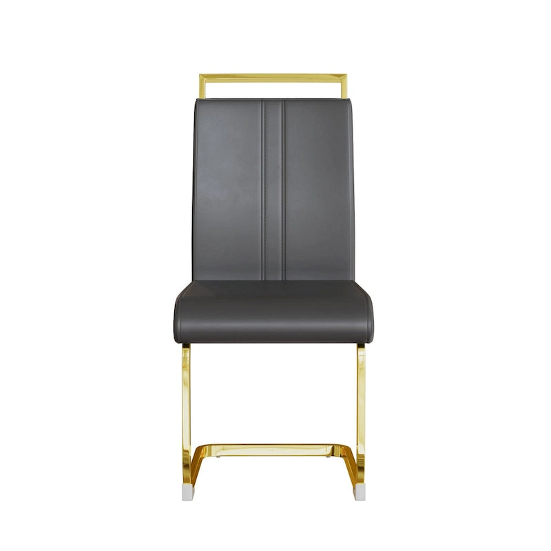 Modern Style 5-Piece Dining Set with Rectangular Tempered Glass Table and High Back Golden Plating Legs Dining Armless Chairs