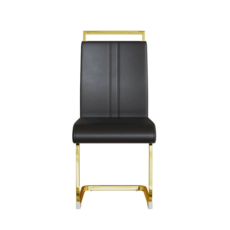 Modern Style 5-Piece Dining Set with Rectangular Tempered Glass Table and High Back Golden Plating Legs Dining Armless Chairs