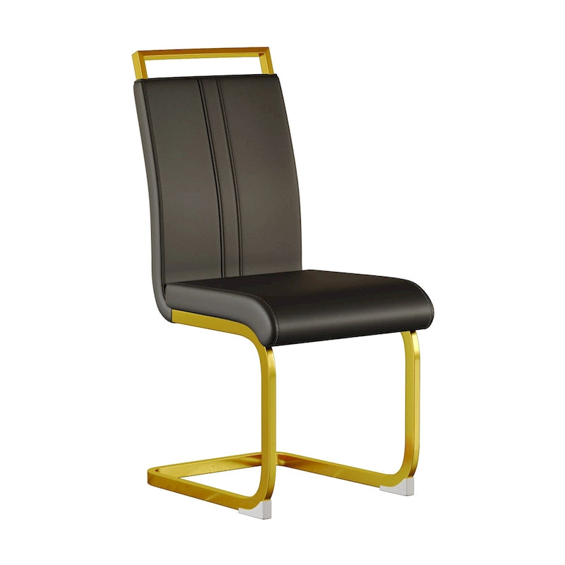 Modern Style 5-Piece Dining Set with Rectangular Tempered Glass Table and High Back Golden Plating Legs Dining Armless Chairs