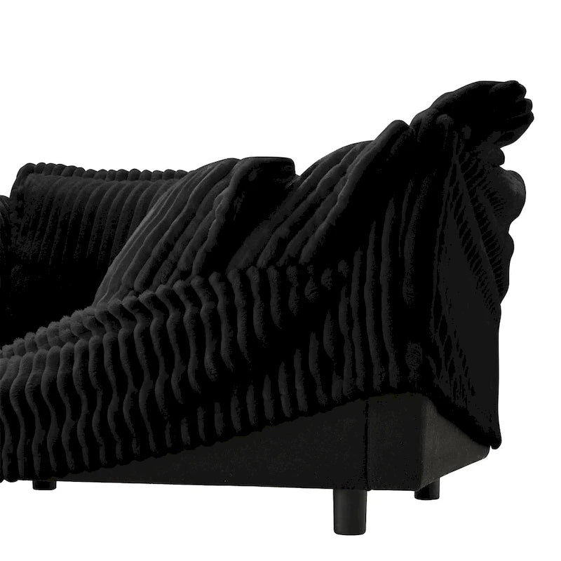 Corduroy 2-Seater Sectional Sofa with Convertible Ottoman & Pillows