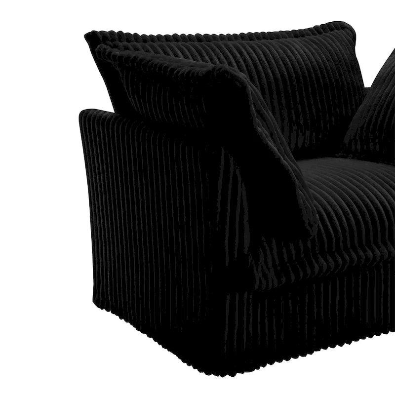 Corduroy 2-Seater Sectional Sofa with Convertible Ottoman & Pillows