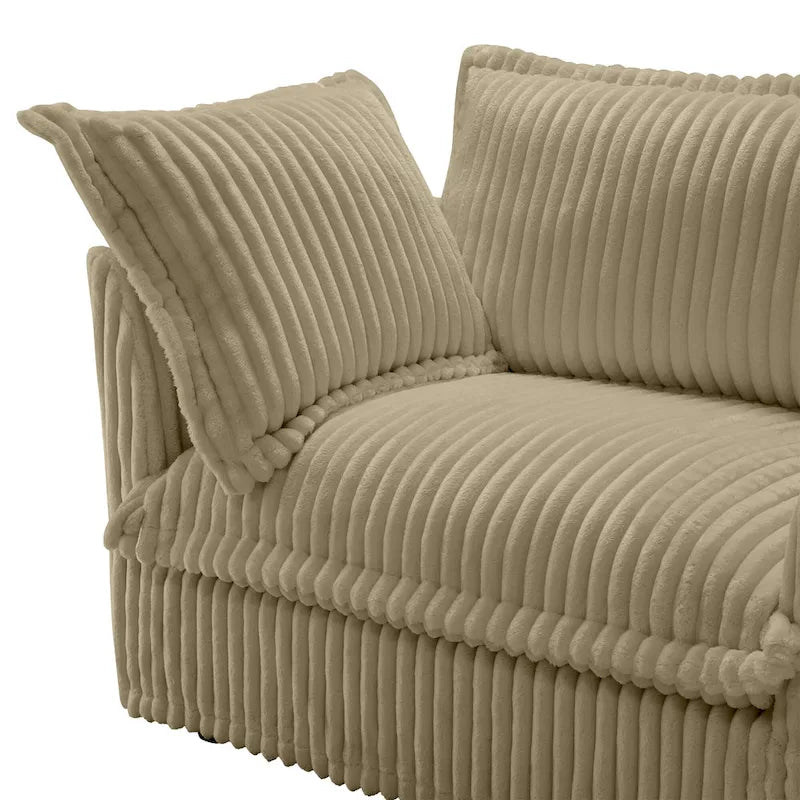 Corduroy 2-Seater Sectional Sofa with Convertible Ottoman & Pillows